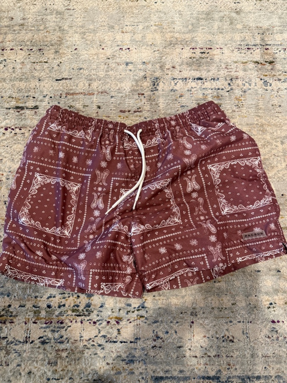 PacSun Maroon Bandana Print Swim Trunks